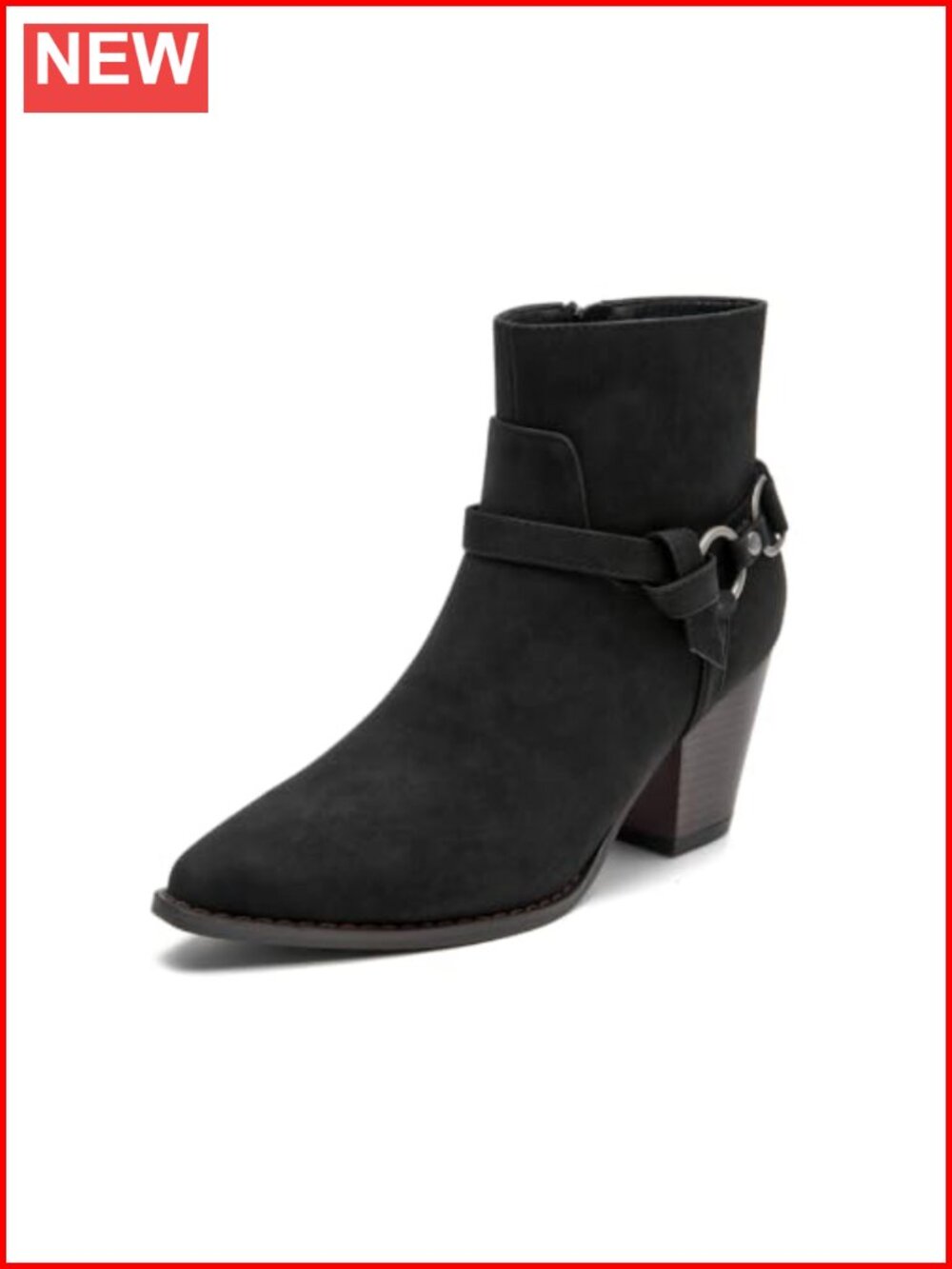 Faux Suede Ankle Boots Pointed Toe Block Heel Western Booties with Zip